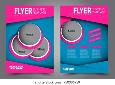 Blue and pink flyer template design. Brochure abstract background for business, education, presentation, advertisement. Corporate identity style concept. Editable vector illustration.