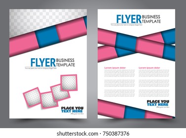 Blue and pink flyer template design. Brochure abstract background for business, education, presentation, advertisement. Corporate identity style concept. Editable vector illustration.