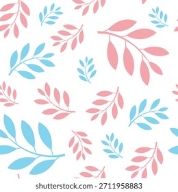 Patrón de follaje azul y rosa, el género elegante revela un fondo sin fisuras. Fiesta de chicos o chicas. Fondo del partido del género y textiles.