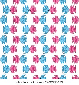 Blue pink funny fish art seamless pattern