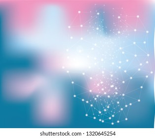 Blue and pink and Geometric abstract background with connected line and dots. Vector illustration.