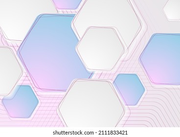 Fondo abstracto geométrico azul rosa con hexágonos. Ilustración del vector