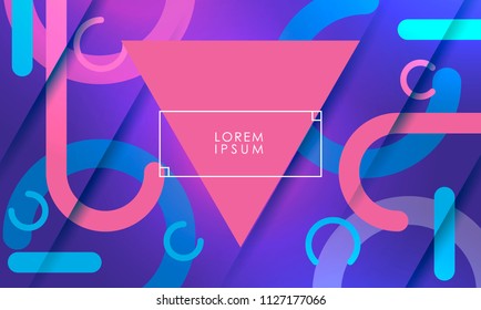 Blue and pink geometric background with big triangle and frame 
