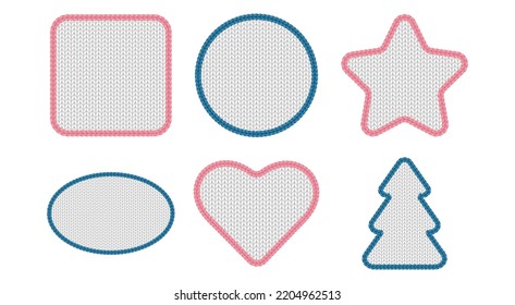 Blue pink geometric patches or frames for sale banners or social media post. Square, star and heart gift tags design collection.