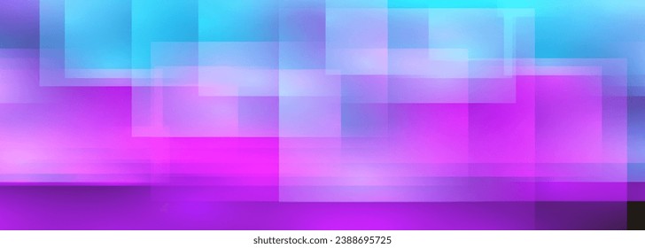 Blue and pink geometric wide abstract background with transparent gradient square shapes. Purple and blue vector illustration banner.