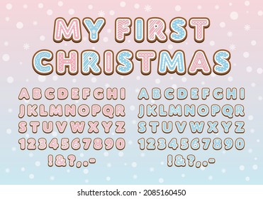 Blue Pink Gingerbread font My first Christmas letters and numbers Cookie Alphabet for kids Winter gender reveal party