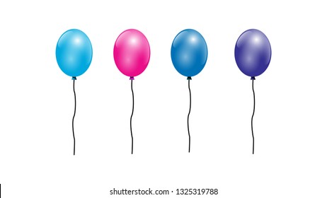  Blue and pink glossy balloon vector illustration on white background. Glossy realistic baloon for design element, decoration, banner, wallpaper element Birthday party.
