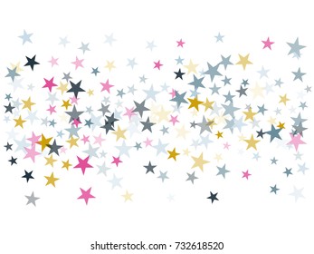 Blue pink gold flying stars confetti magic cosmic christmas vector, premium sparkle stardust background pattern. Christmas stars background vector print, flying sparkle festive confetti. Holiday decor