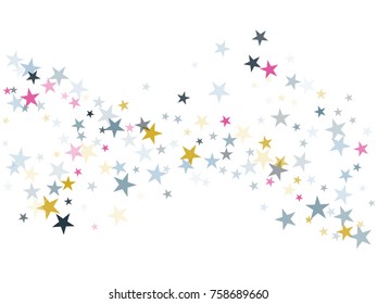 Blue pink gold flying stars confetti magic cosmic christmas vector, premium sparkle stardust background pattern. Christmas stars background vector print, flying sparkle festive confetti. Holiday decor