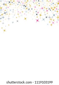 Blue pink gold vector star background sparkle pattern. Trendy colored confetti of flying stars, magic geometric sparkles stardust vector background on white. Magical party design.