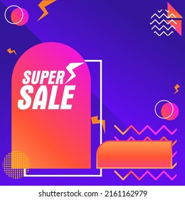 blue pink gradient illustration super sale banner template. suitable for sales posters on social media. vector illustration