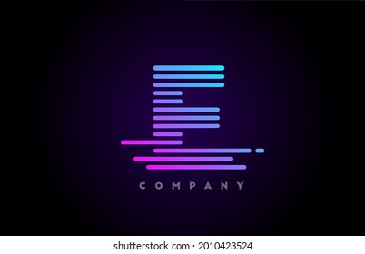 blue pink gradient lines E alphabet letter logo icon for company and business. Simple line design for vector template and corporate