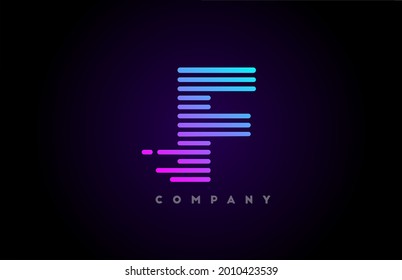 blue pink gradient lines F alphabet letter logo icon for company and business. Simple line design for vector template and corporate