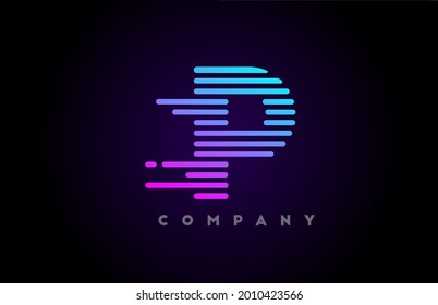 líneas de gradiente rosa azul Icono de la letra del alfabeto P para empresa y negocio. Diseño de línea simple para plantillas vectoriales y corporativas