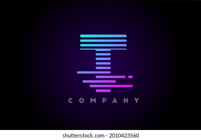 blue pink gradient lines T alphabet letter logo icon for company and business. Simple line design for vector template and corporate