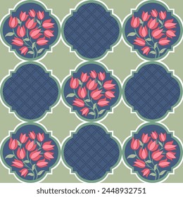 Blue, Pink and green floral pattern, seamless vector design repeat