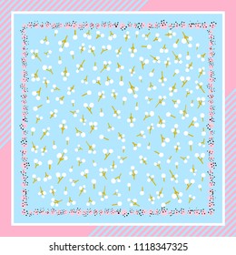 Blue, pink, green ornate pattern on blue background. Ready for print.