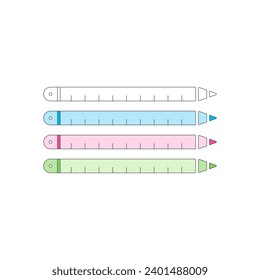 blue, pink, green ruler and pencil concept. colored pencil and ruler concept