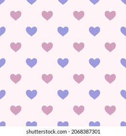 Blue and pink heart seamless pattern design. Retro romantic hearts background.
