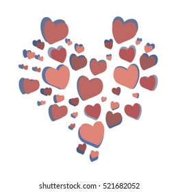 Blue and pink hearts. Hand drawn