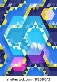 Blue and pink hexagon on triangle pattern