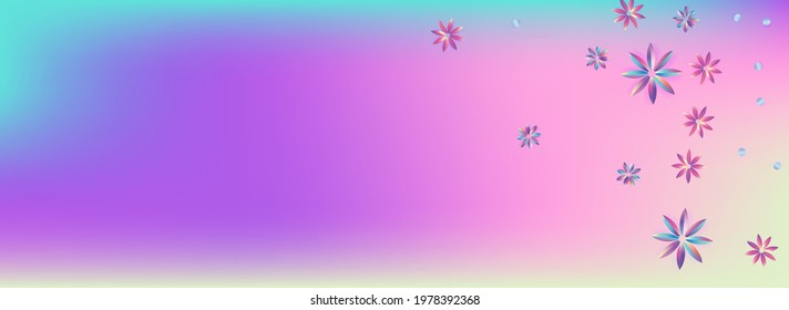 Blue and Pink Hibiscus Graphic Blue Panoramic Background. Color Flower Card. Abstract Rainbow Poster. Gradient Petal Exotic Texture.