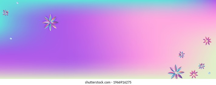 Blue and Pink Inflorescence Summer Blue Panoramic Background. Holographic Petal Pattern. Vector Rainbow Brochure. Color Flower Holiday Template.