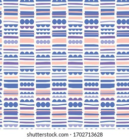 Blue and pink irregular shapes stacked in vertical stripes. Pattern for backgrounds, fabric, wrapping, textile, wallpaper, apparel. Vector illustration