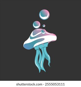 Blue Pink Jellyfish with Bubbles Vector