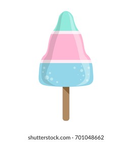 Blue And Pink Layered Ice-Cream Bar On A Stick, Colorful Popsicle Isolated Cartoon Object