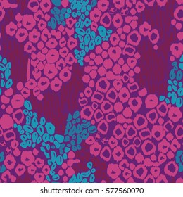 Blue pink leopard animal print seamless pattern. Artistic work leo ornament spots and stripes.