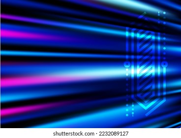 Blue and pink light line data communication technology background on black background, high speed motion of computer and internet. Use for web, brochures, publications
