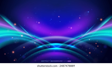 Blaue und rosafarbene Lichtwellen und ein glänzender Punkteeffekt auf dunklem Hintergrund. Abstraktes Technologiekonzept Vektorillustration