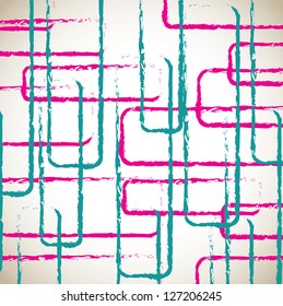 Blue and pink lines and squares over white background vector illustration