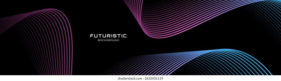 Líneas de color rosa azul techno abstracto de fondo superponen la capa en el espacio oscuro con la decoración de efecto de ondas. Concepto moderno del estilo de las rayas del elemento de Diseño gráfico para el Web, el cartel, el volante, la tarjeta, o la cubierta del folleto