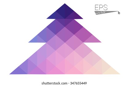 Blue, pink low poly style christmas tree vector illustration consisting of triangles. Abstract triangular polygonal origami or crystal design of New Years celebration. Isolated on white background