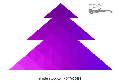 Blue, pink low poly style christmas tree vector illustration consisting of triangles. Abstract triangular polygonal origami or crystal design of New Years celebration. Isolated on white background