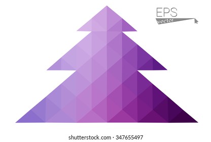 Blue, pink low poly style christmas tree vector illustration consisting of triangles. Abstract triangular polygonal origami or crystal design of New Years celebration. Isolated on white background