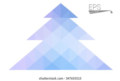Blue, pink low poly style christmas tree vector illustration consisting of triangles. Abstract triangular polygonal origami or crystal design of New Years celebration. Isolated on white background
