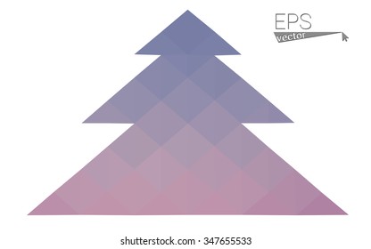 Blue, pink low poly style christmas tree vector illustration consisting of triangles. Abstract triangular polygonal origami or crystal design of New Years celebration. Isolated on white background