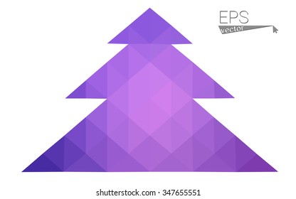 Blue, pink low poly style christmas tree vector illustration consisting of triangles. Abstract triangular polygonal origami or crystal design of New Years celebration. Isolated on white background