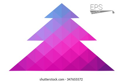 Blue, pink low poly style christmas tree vector illustration consisting of triangles. Abstract triangular polygonal origami or crystal design of New Years celebration. Isolated on white background
