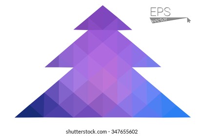 Blue, pink low poly style christmas tree vector illustration consisting of triangles. Abstract triangular polygonal origami or crystal design of New Years celebration. Isolated on white background