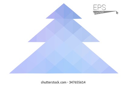 Blue, pink low poly style christmas tree vector illustration consisting of triangles. Abstract triangular polygonal origami or crystal design of New Years celebration. Isolated on white background