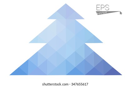 Blue, pink low poly style christmas tree vector illustration consisting of triangles. Abstract triangular polygonal origami or crystal design of New Years celebration. Isolated on white background