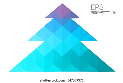 Blue, pink low poly style christmas tree vector illustration consisting of triangles. Abstract triangular polygonal origami or crystal design of New Years celebration. Isolated on white background