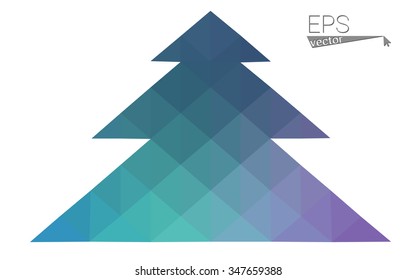 Blue, pink low poly style christmas tree vector illustration consisting of triangles. Abstract triangular polygonal origami or crystal design of New Years celebration. Isolated on white background