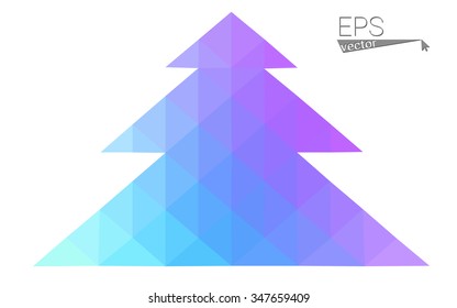 Blue, pink low poly style christmas tree vector illustration consisting of triangles. Abstract triangular polygonal origami or crystal design of New Years celebration. Isolated on white background