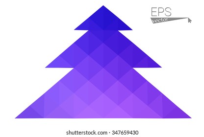 Blue, pink low poly style christmas tree vector illustration consisting of triangles. Abstract triangular polygonal origami or crystal design of New Years celebration. Isolated on white background