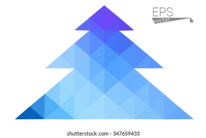 Blue, pink low poly style christmas tree vector illustration consisting of triangles. Abstract triangular polygonal origami or crystal design of New Years celebration. Isolated on white background
